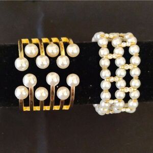 Formal Bracelets Bundle of 2 Gold White Pearls and Rhinestones